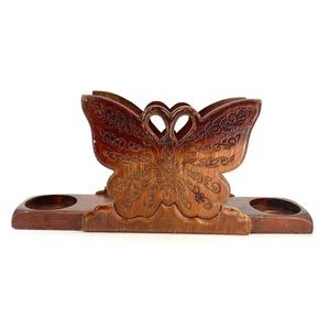 Vintage Butterfly Wooden Napkin Holder Decor Stand Embossed Boho Fairycore
